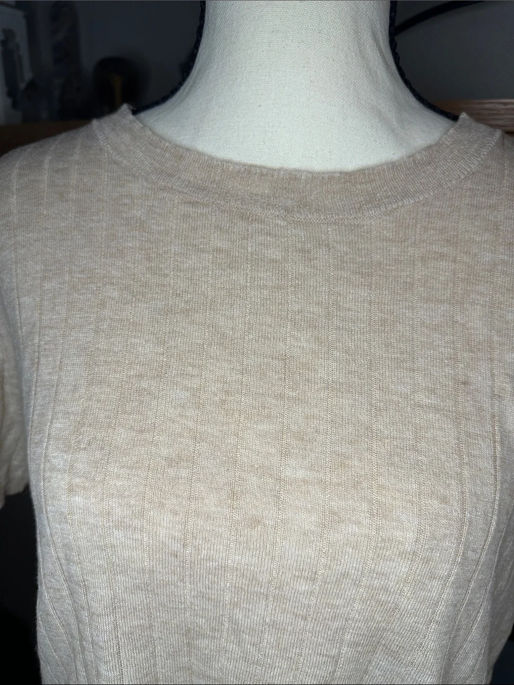 J. Crew 85% SILK Blend Beige Short-Sleeve Knit Sweater Top Size Large